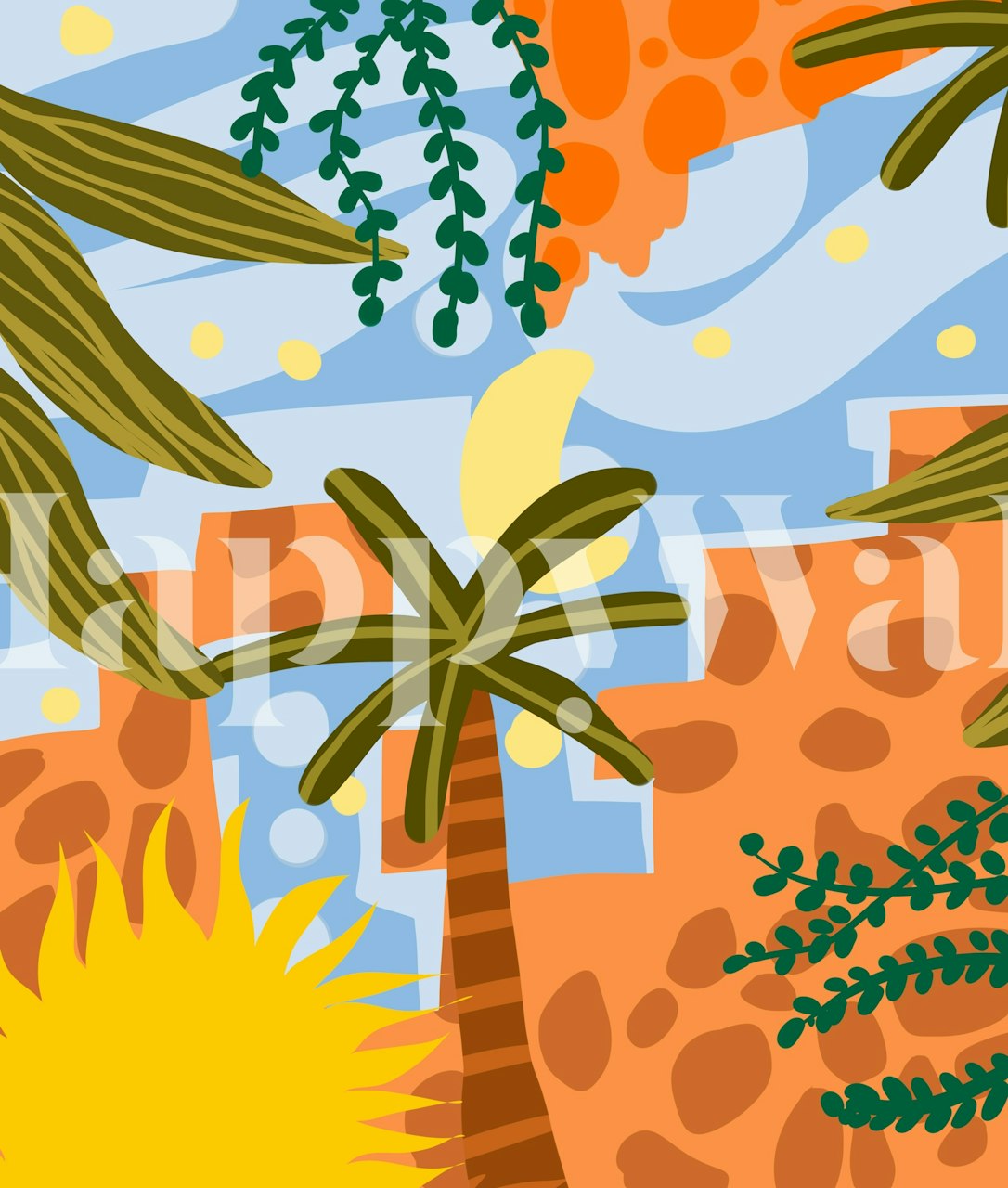 Farverig tapetdesign i et rum