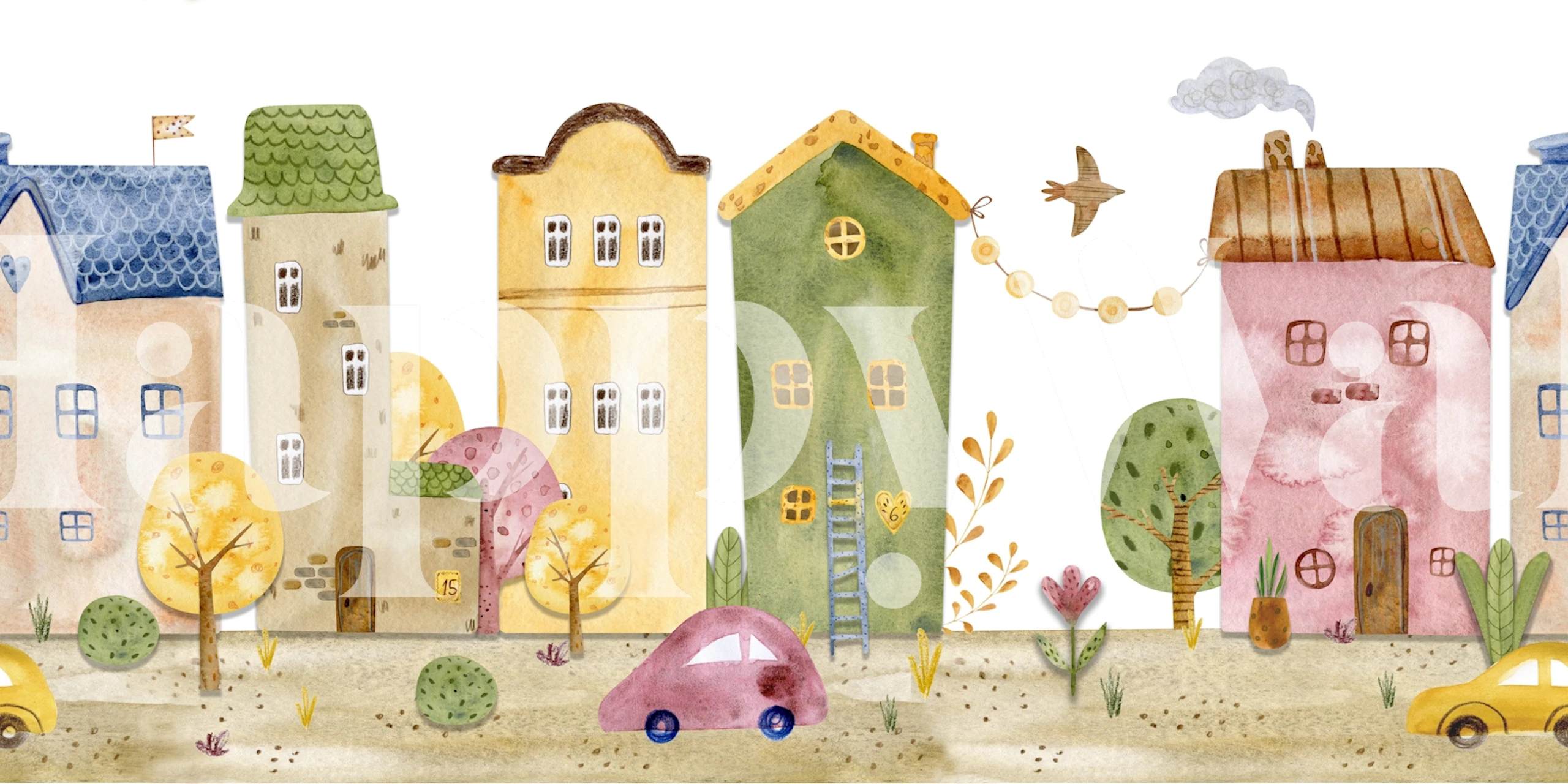 Charming Cartoon Cityscape carta da parati in una stanza
