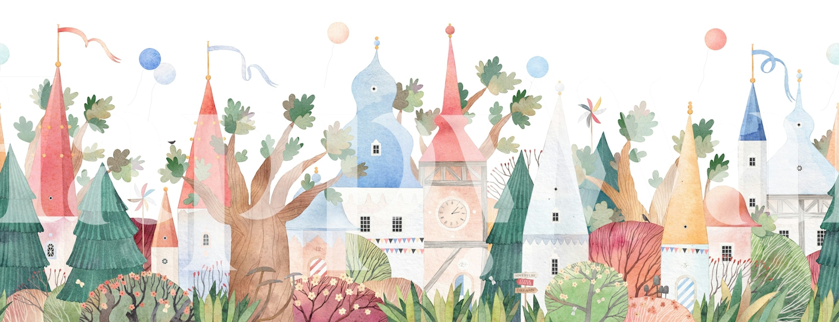 Papier peint Charming Fairytale Village dans une pièce