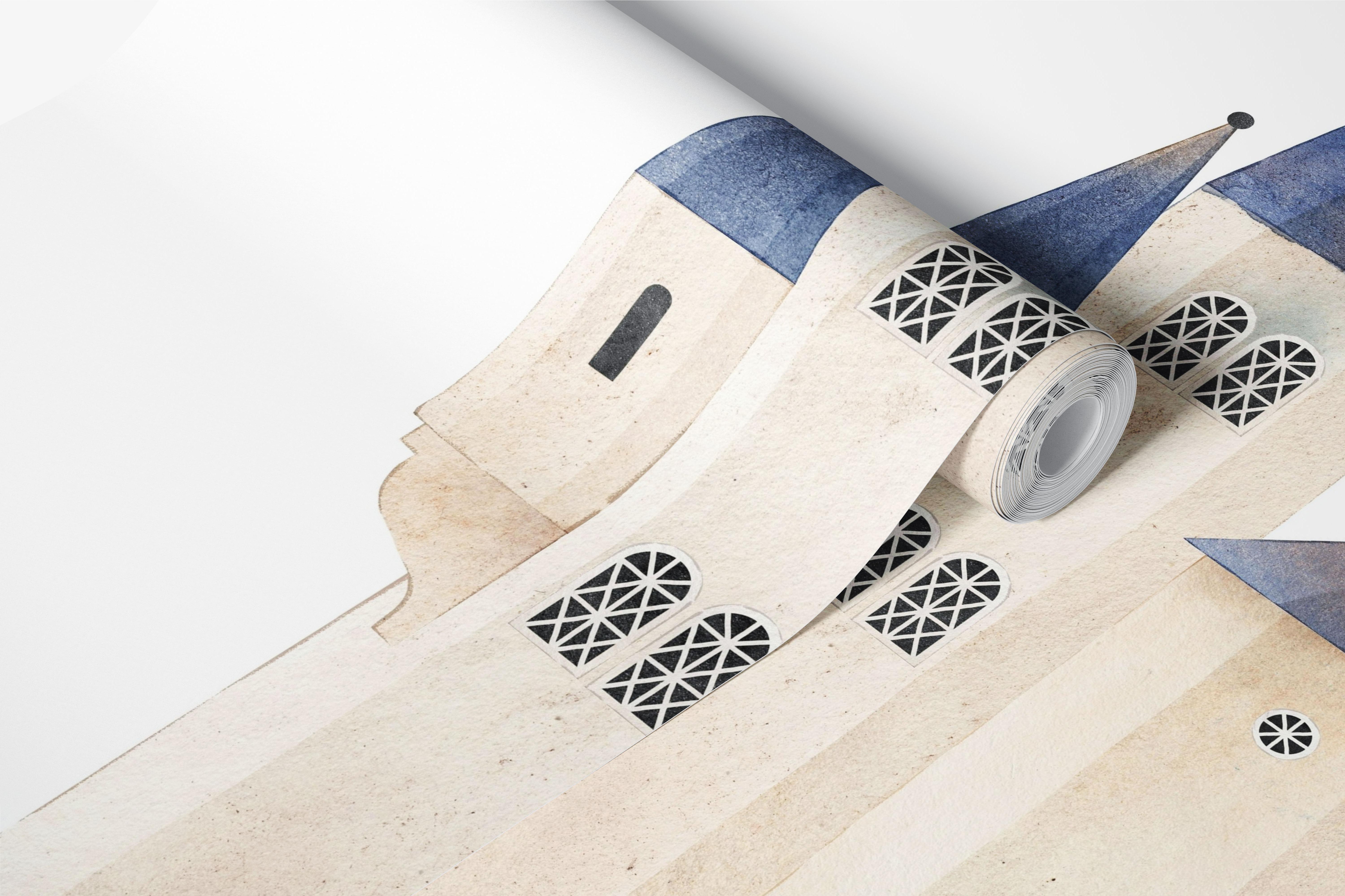 Whimsical castle, trees and flowers landscape wallpaper