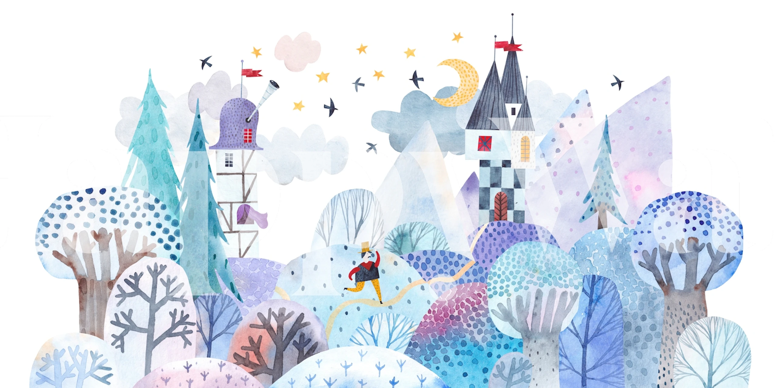 Cozy snow-covered landscape behang in een kamer