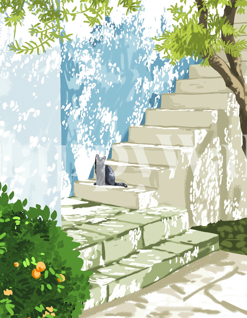 Katze-Themen Tapete in einem hellen Raum