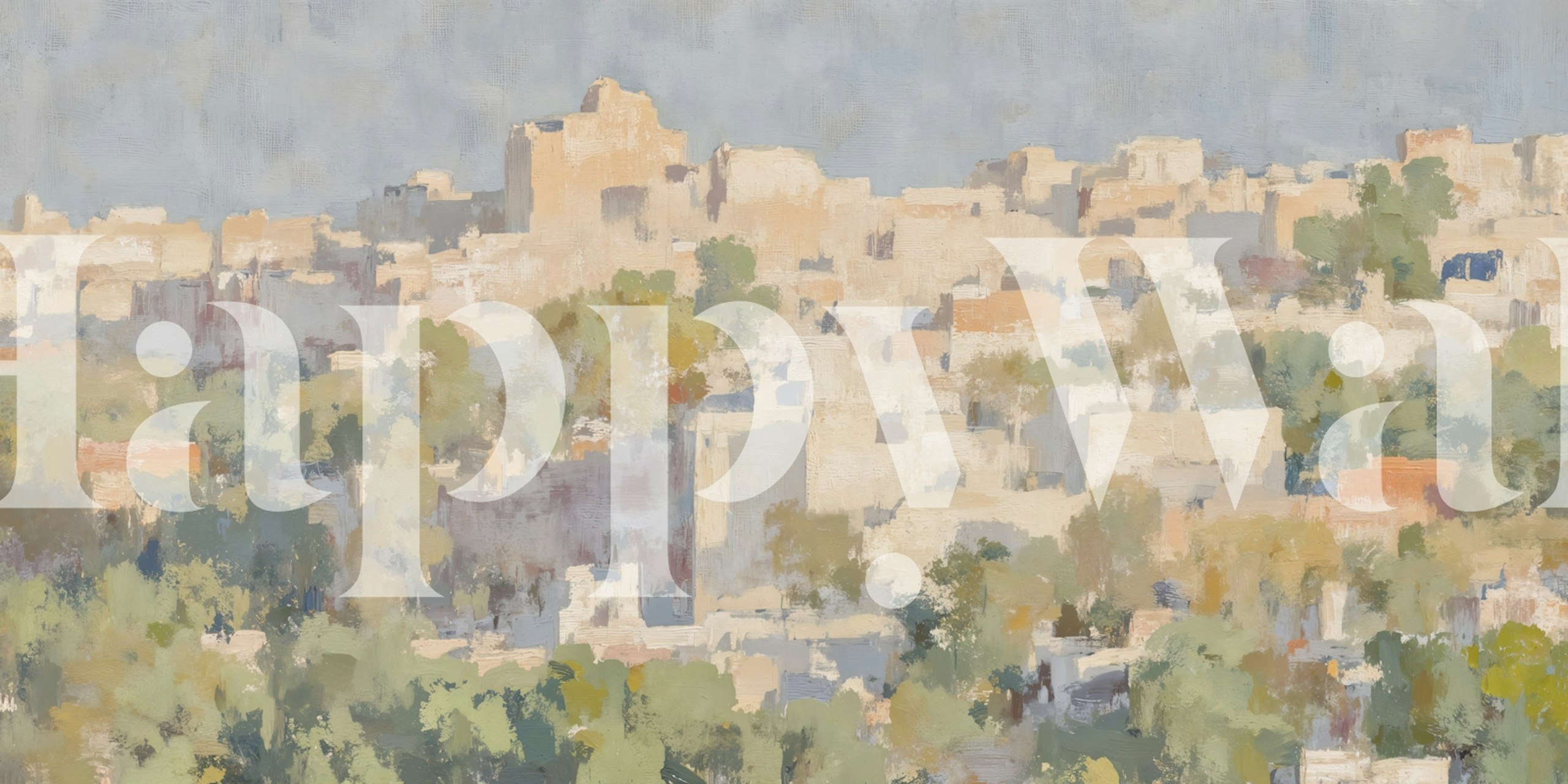 Village landscape with soft pastel colors and gentle details wallpaper