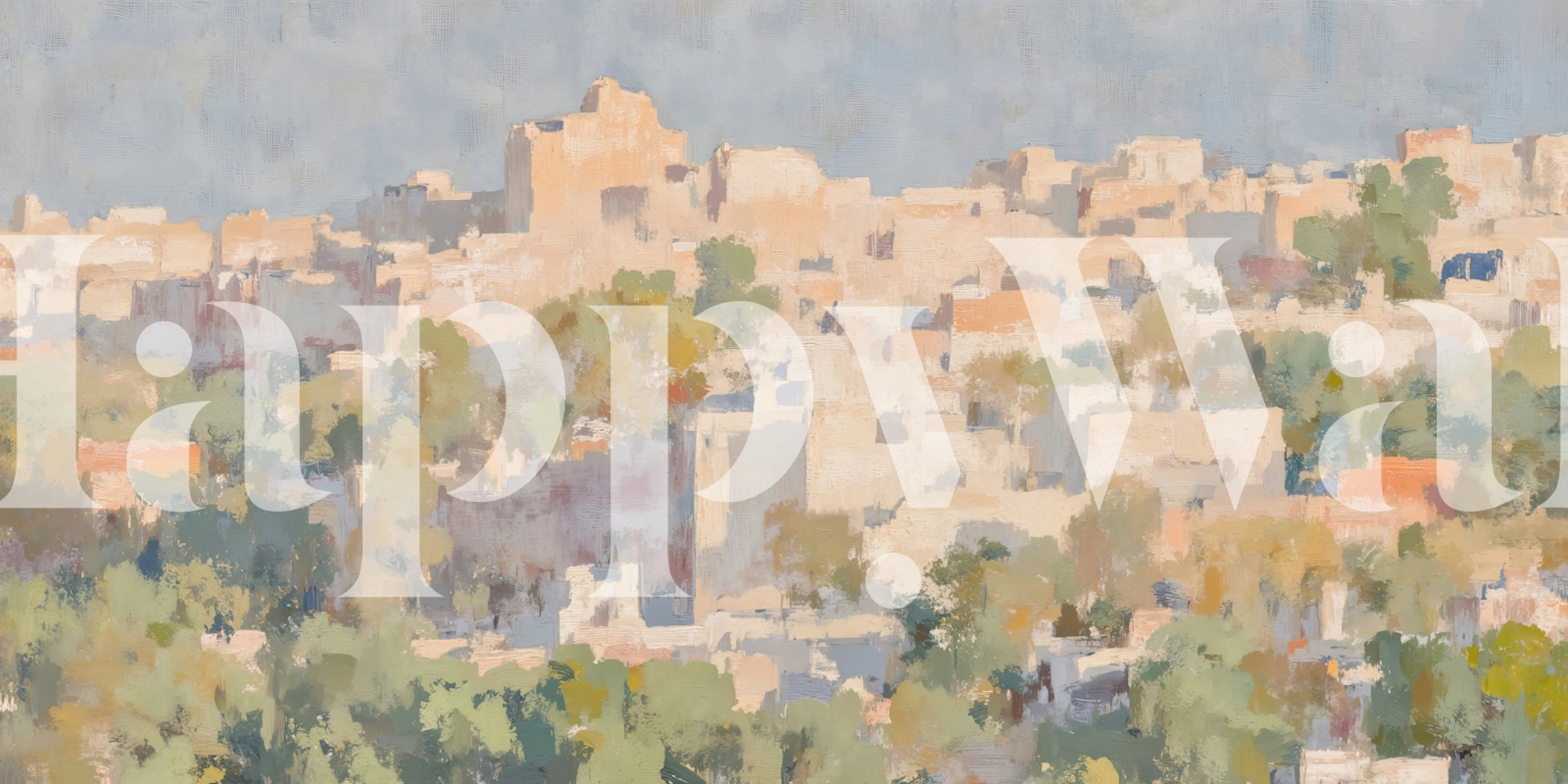 Village landscape with soft pastel colors and gentle details wallpaper