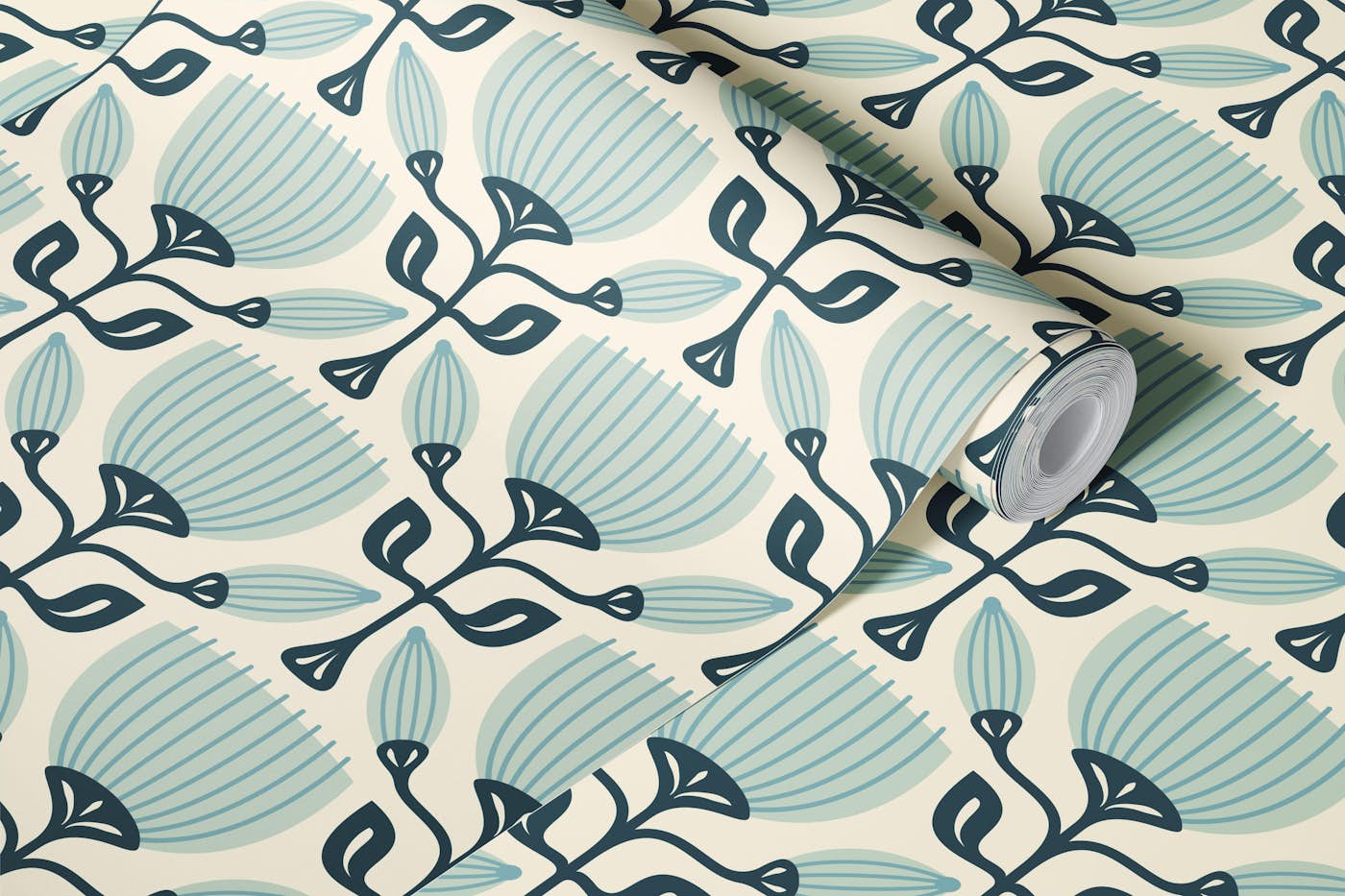Retro Tulip Delight in Blue - S wallpaper roll