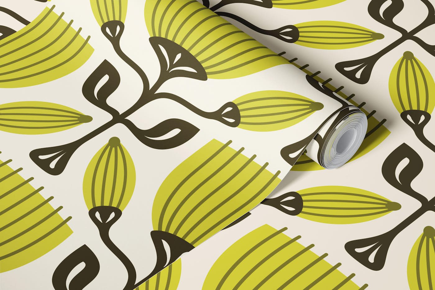 Retro Tulip Delight in Green - L wallpaper roll