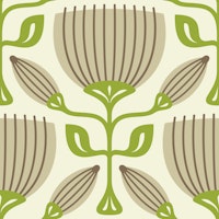Retro Tulip Delight in Beige Green - S tapete