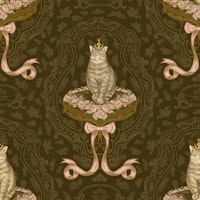 Cat queen with rococo bow L – brown & pink carta da parati