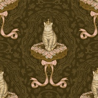 Cat queen with rococo bow L – brown & pink wallpaper
