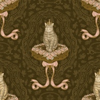 Cat queen with rococo bow M – brown & pink carta da parati