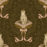 Cat queen with rococo bow M – brown & pink wallpaper