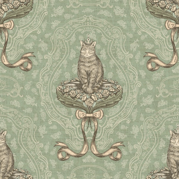 Cat queen with rococo bow M – sage & cream