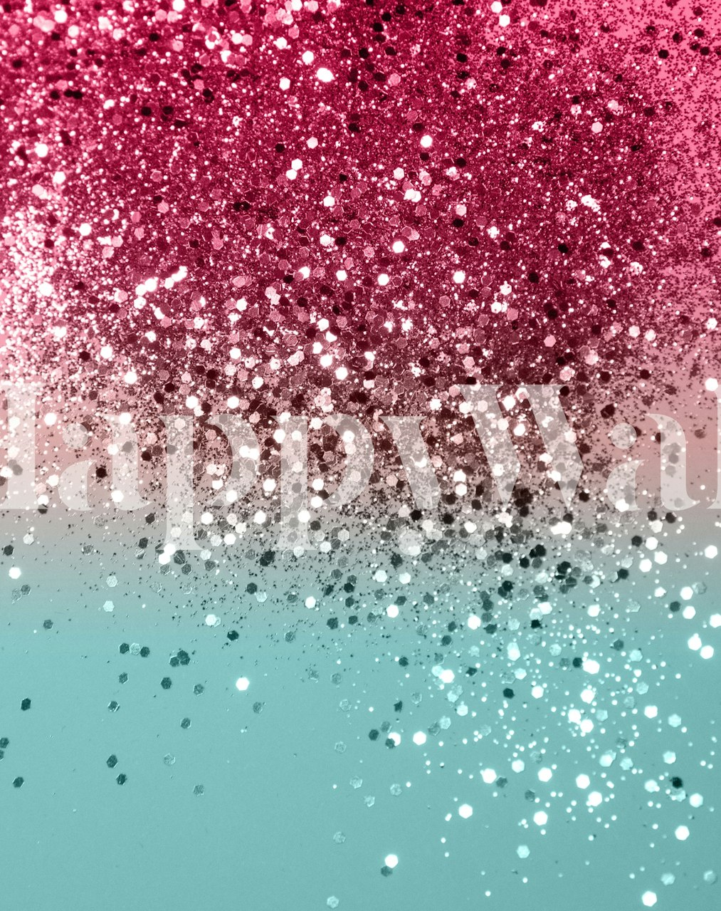 Trendy tropical pink and turquoise watermelon gradient with a sparkling glitter effect wall mural
