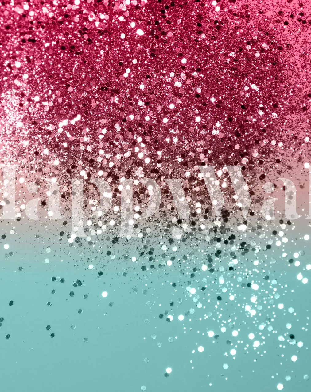 Trendy tropical pink and turquoise watermelon gradient with a sparkling glitter effect wall mural