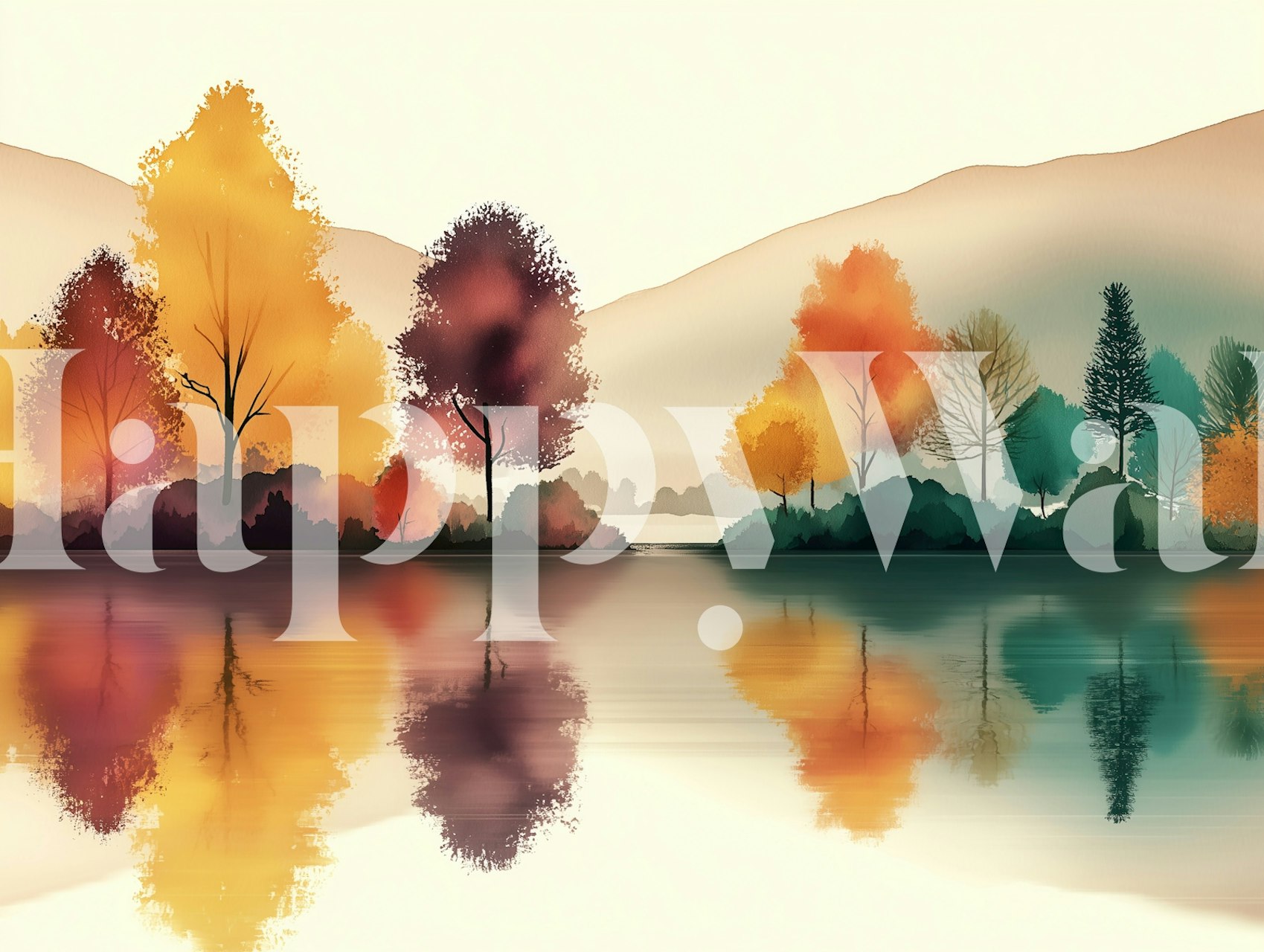 Colorful Forest Mirror Watercolor σχέδιο σε ένα δωμάτιο