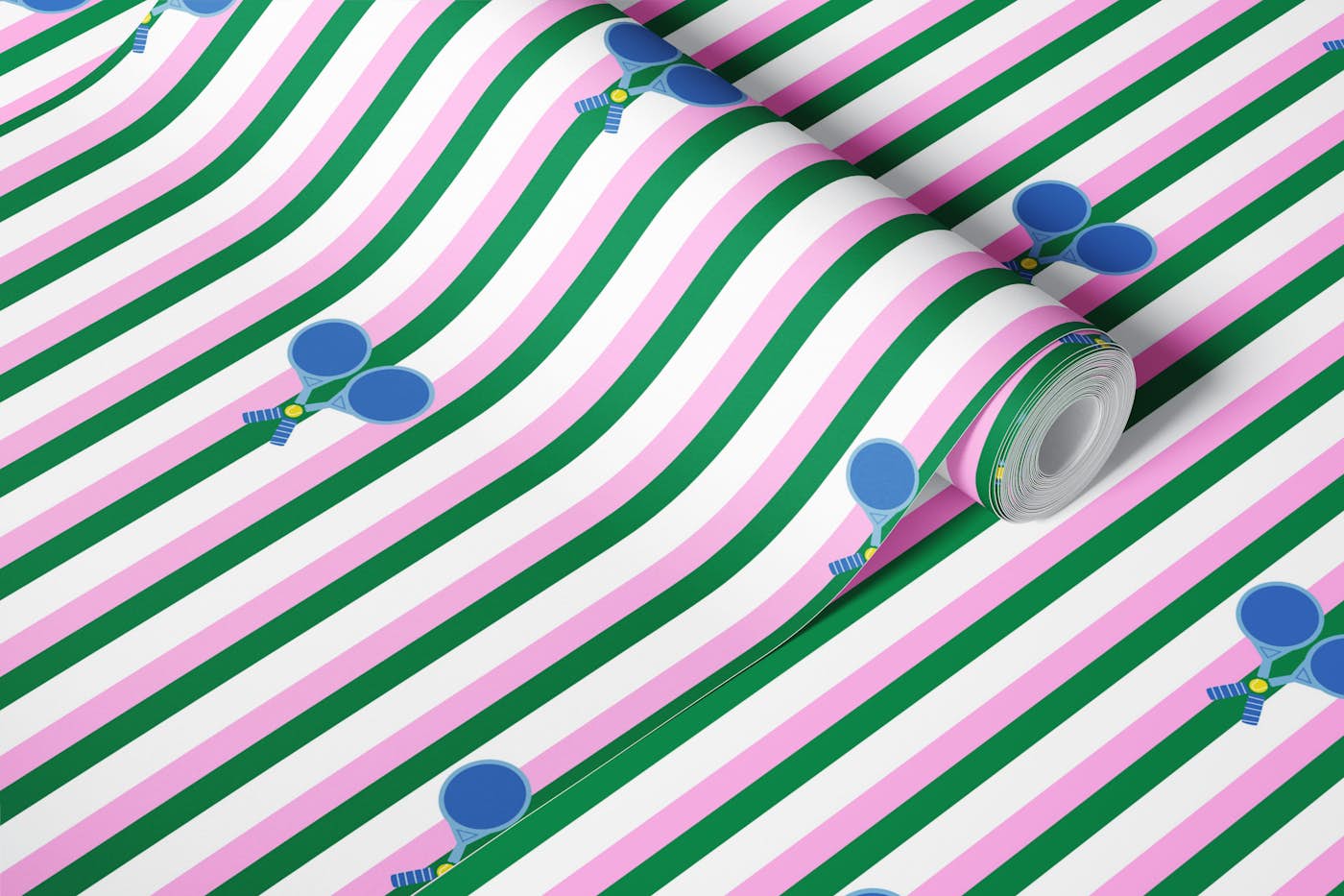 Stylish Blue Tennis Rackets on Stripes S wallpaper roll