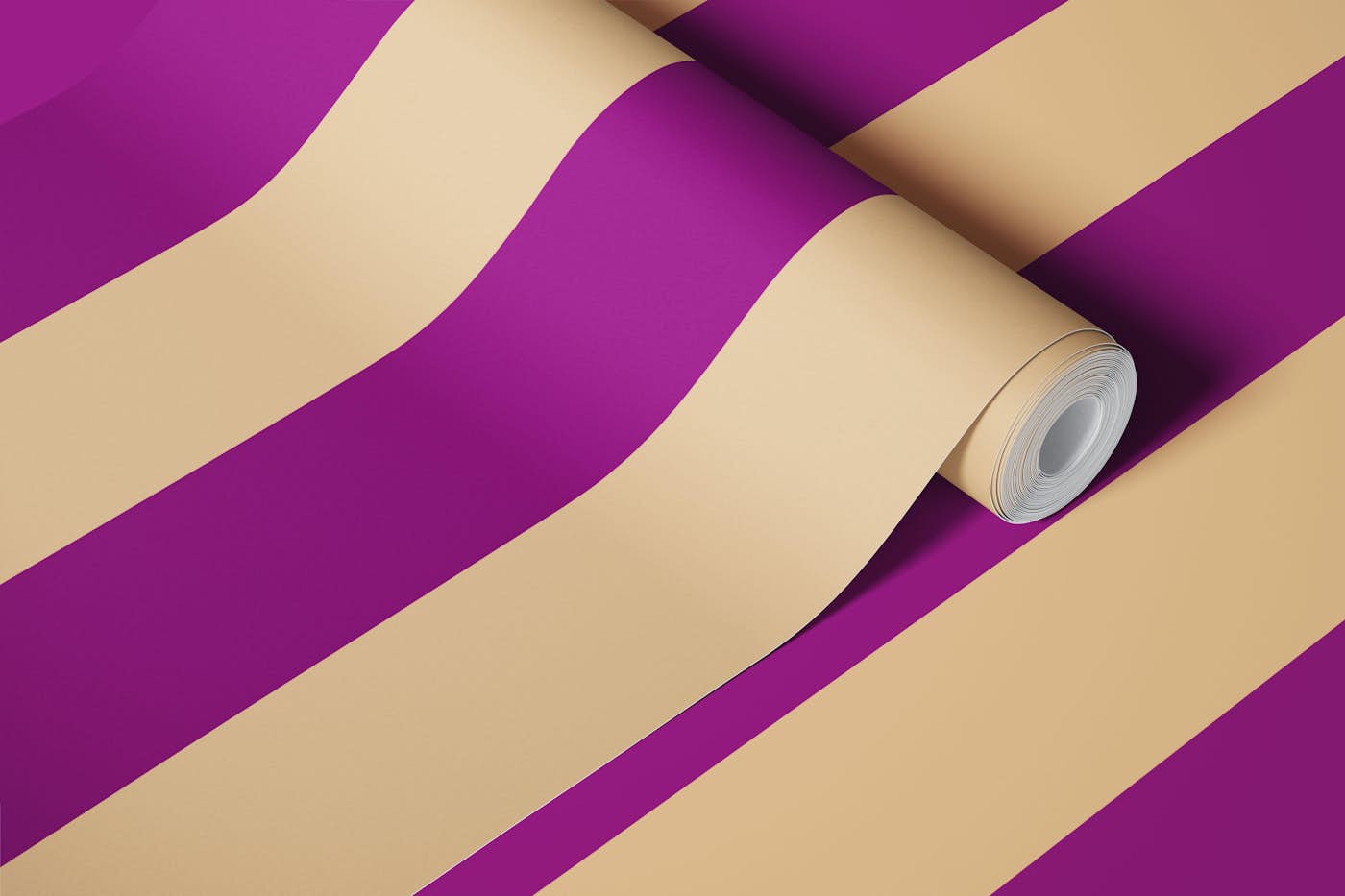 Bold vertical stripes traffic purple beige wallpaper roll