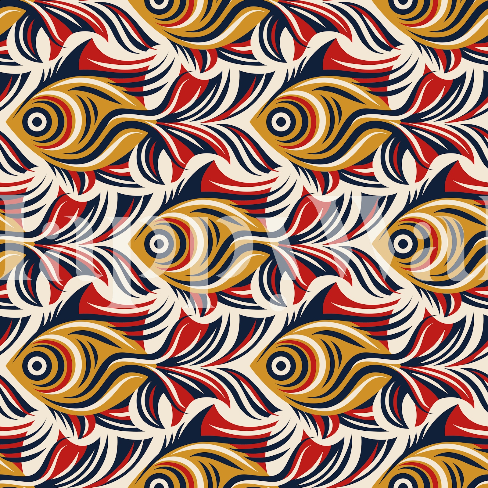 Vintage Golden Fish Wallpaper with Bold Colors