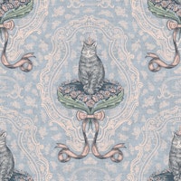 Cat queen with rococo bow M – blue & pink behang