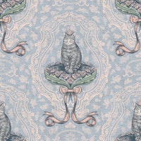 Cat queen with rococo bow M – blue & pink papel pintado