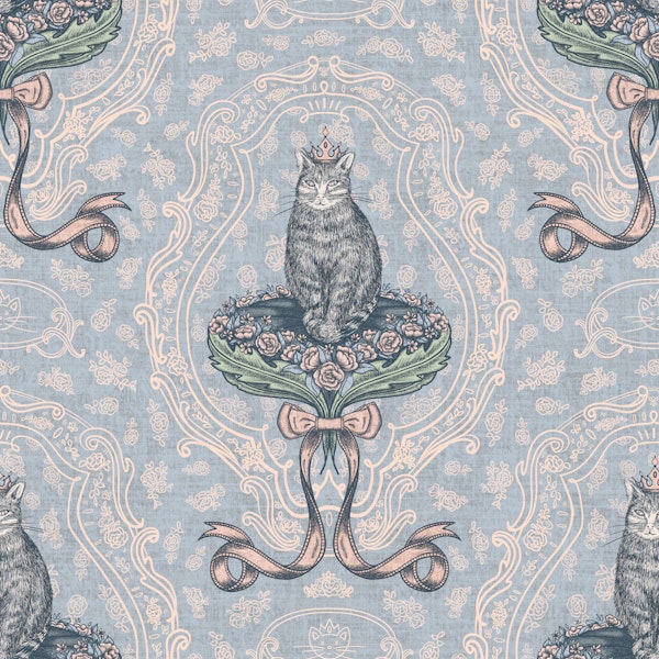 Cat queen with rococo bow M – blue & pink