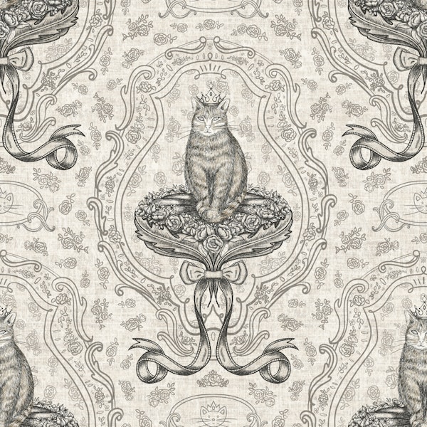 Cat queen with rococo bow M – black & white