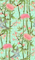 Bamboo Birds and Blossoms on Mint carta da parati