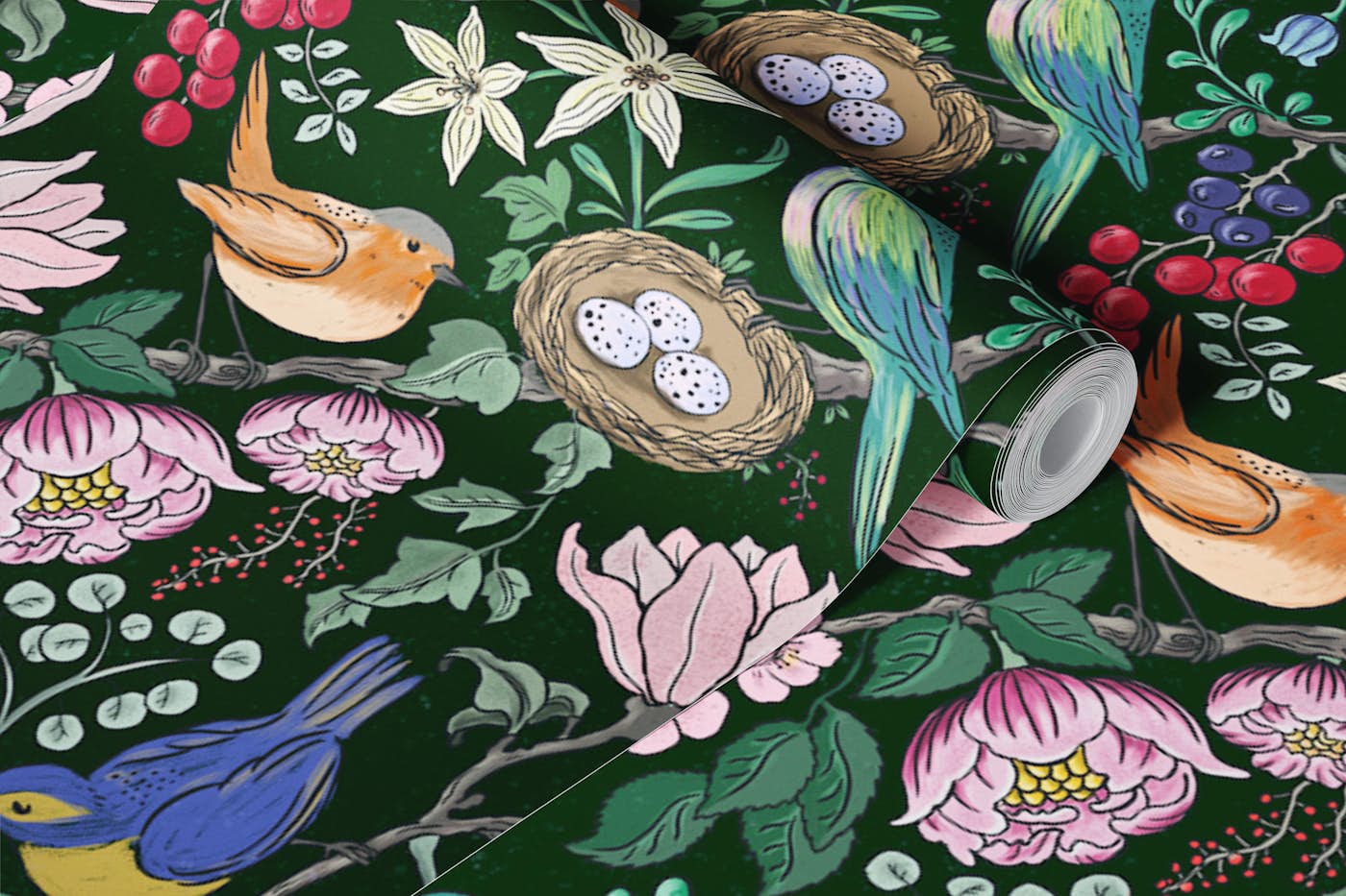 Chirping Blooms Design wallpaper roll