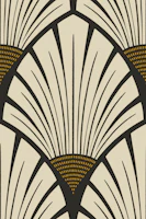 art deco scallops - black white golden wallpaper