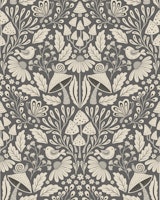 boho forest damask - monochrome taupe grey wallpaper