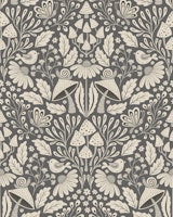 boho forest damask - monochrome taupe grey behang