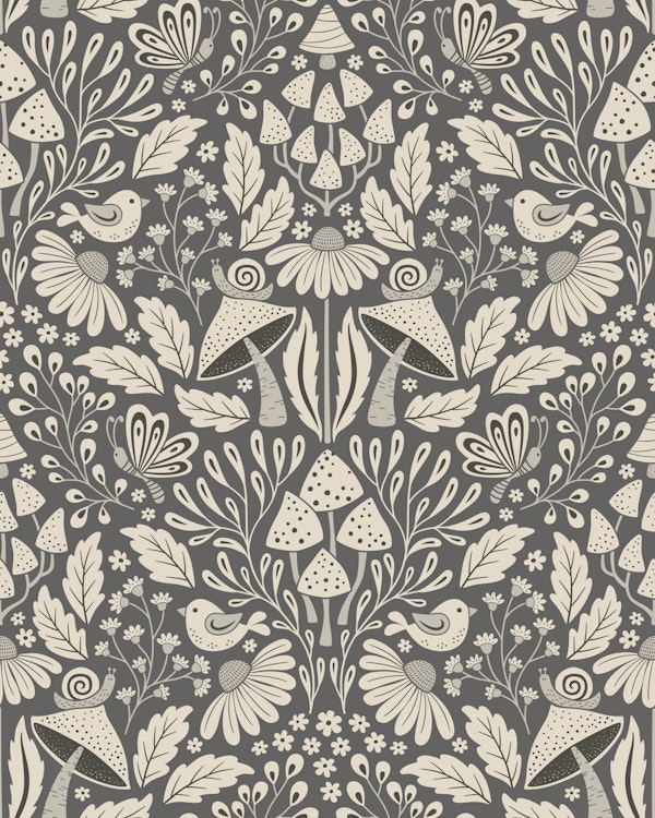 boho forest damask - monochrome taupe grey