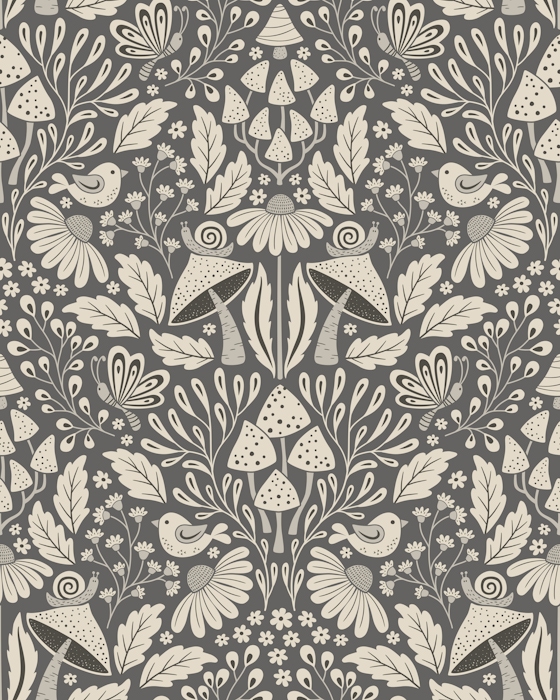 Boho Forest Damask - Monochrome Taupe Grey