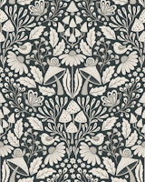 boho forest damask - monochrome black wallpaper