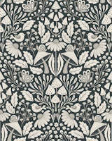 boho forest damask - monochrome black behang