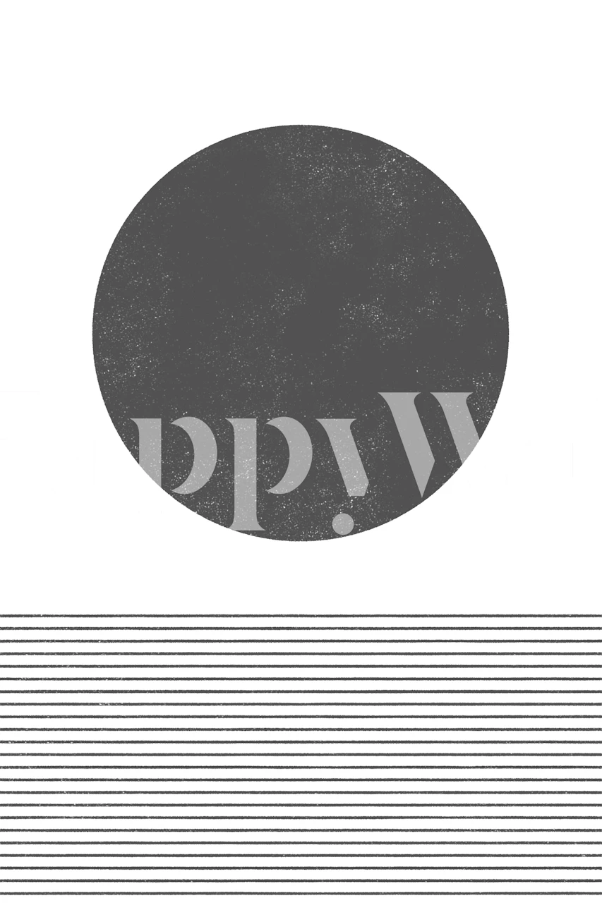 Abstract geometrische oceaanmuurschildering met een grote cirkel over horizontale strepen