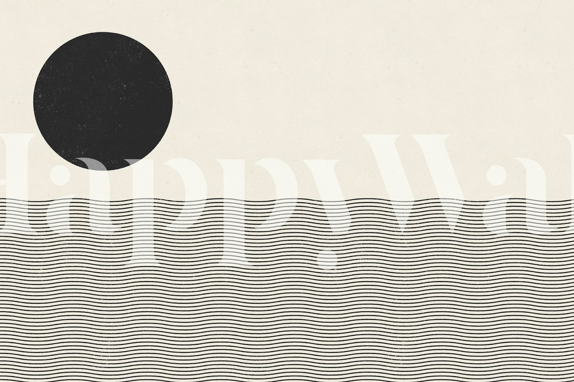 Black and white wavy lines pattern with a solid black circle wallpaper