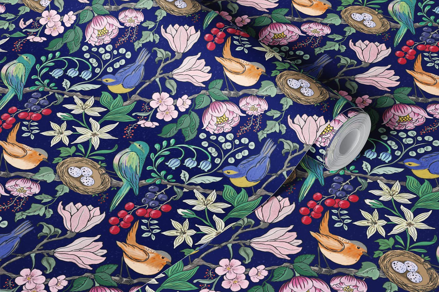 Garden of Birds Delight Blue Small wallpaper roll