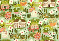 Countryside summer cottages green wallpaper