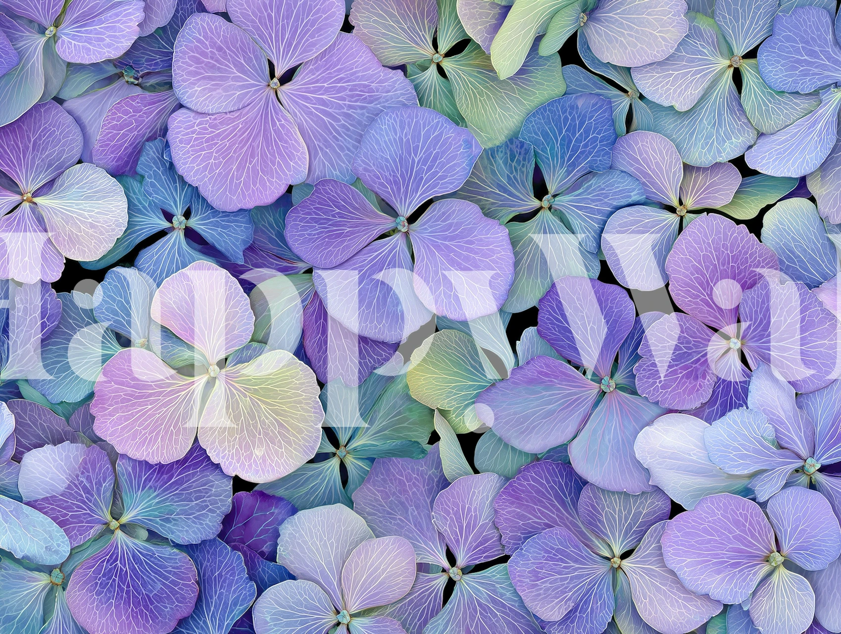 Pastel hydrangea blossoms wallpaper in a room