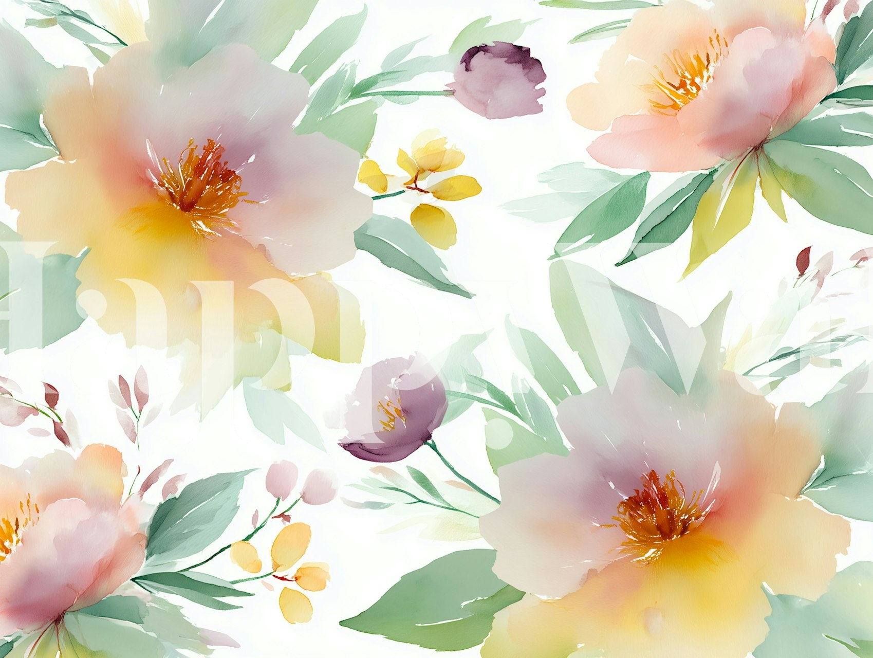 Watercolor Flower Dream florale Tapete in einem Raum