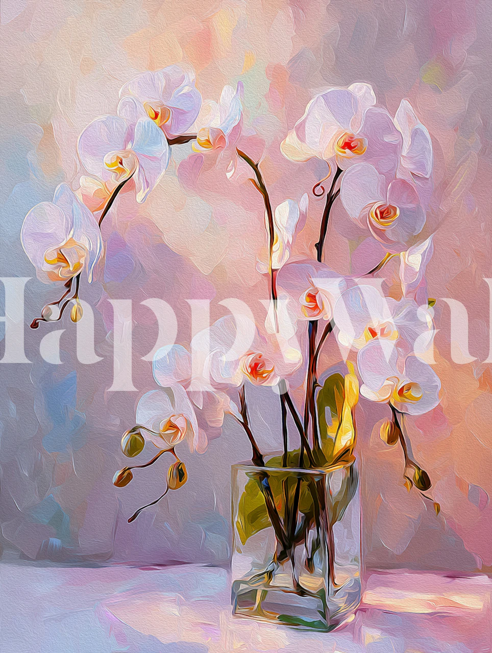 Serene orchid composition wallpaper in a room