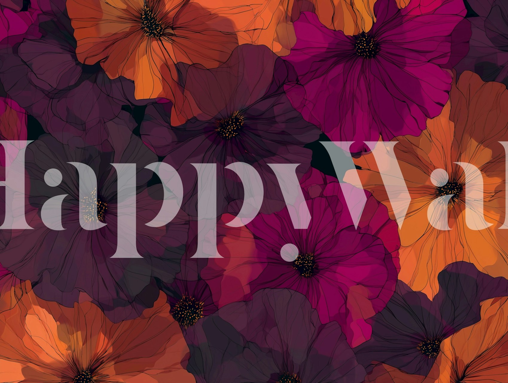 Vibrant floral pattern featuring orange and purple flowers on a dark background wallpaper