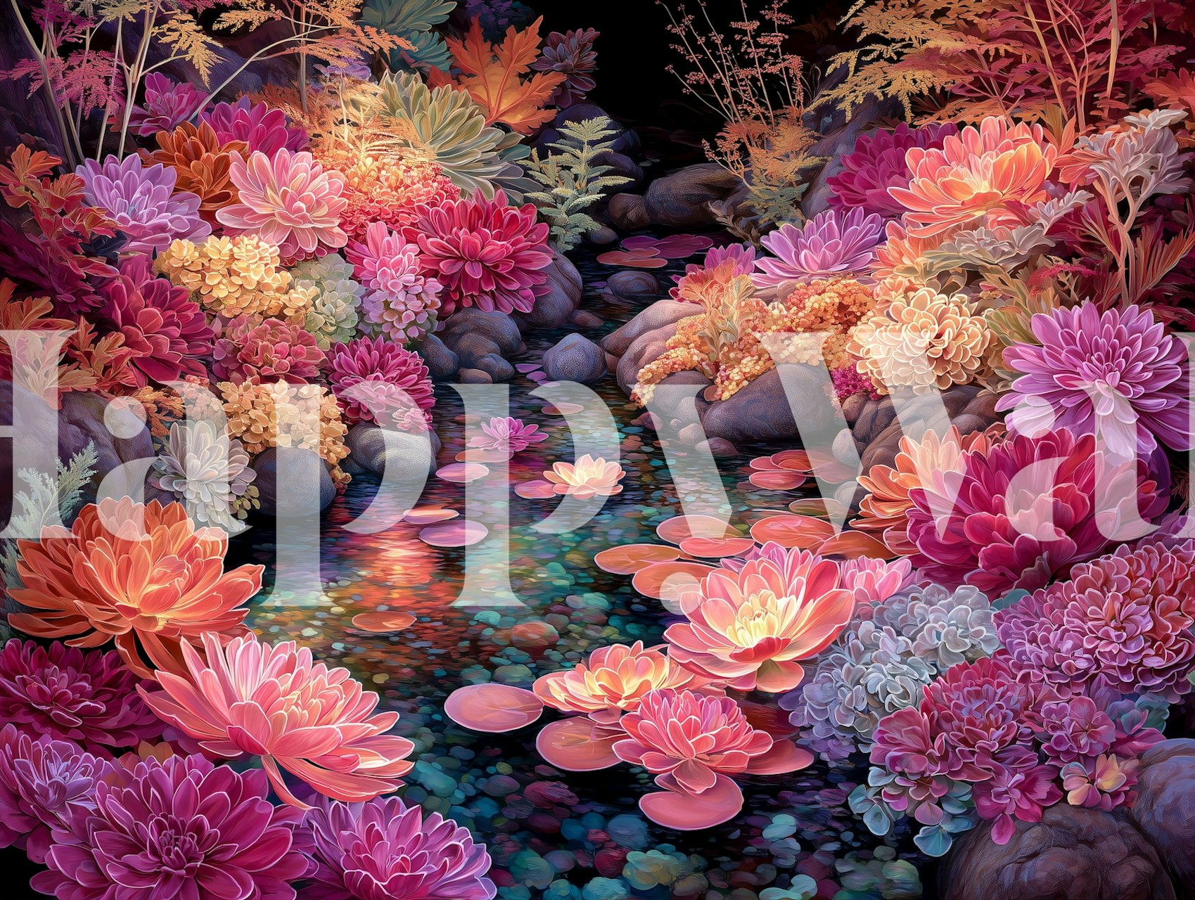 Mystical garden wallpaper in a vibrant room