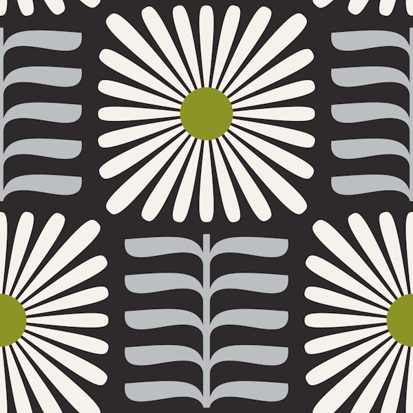 Retro Squared Daisy in Gray Green - S