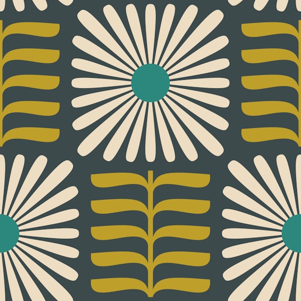 Retro Squared Daisy in Green - L