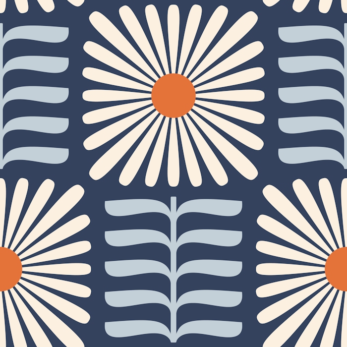 retro-floral-blue-orange-wallpaper