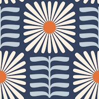 Retro Squared Daisy in Blue Orange - L tapet