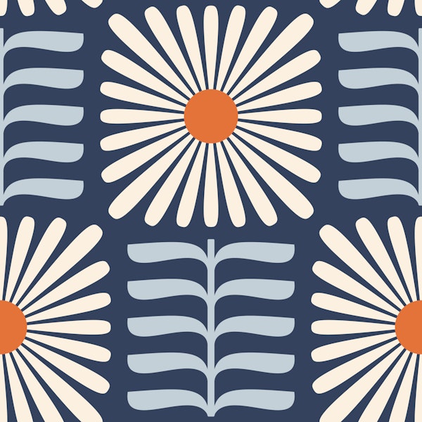 Retro Squared Daisy in Blue Orange - L