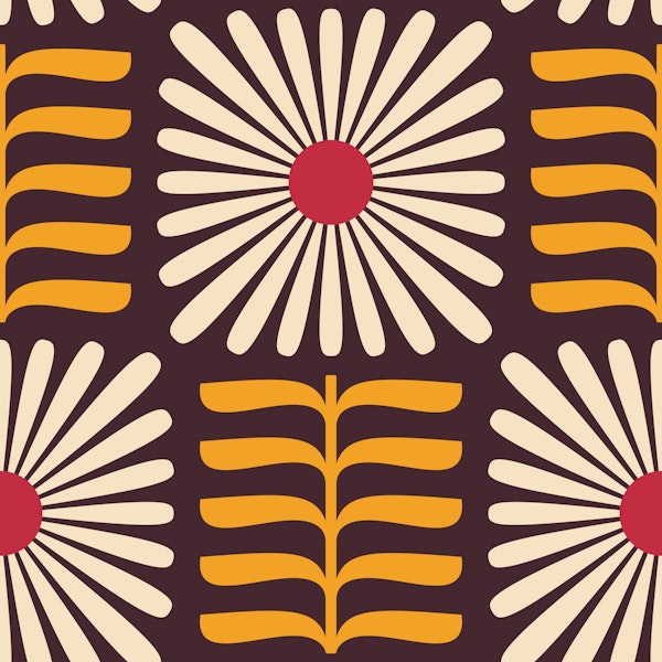 Retro Squared Daisy in Yellow Brown - S